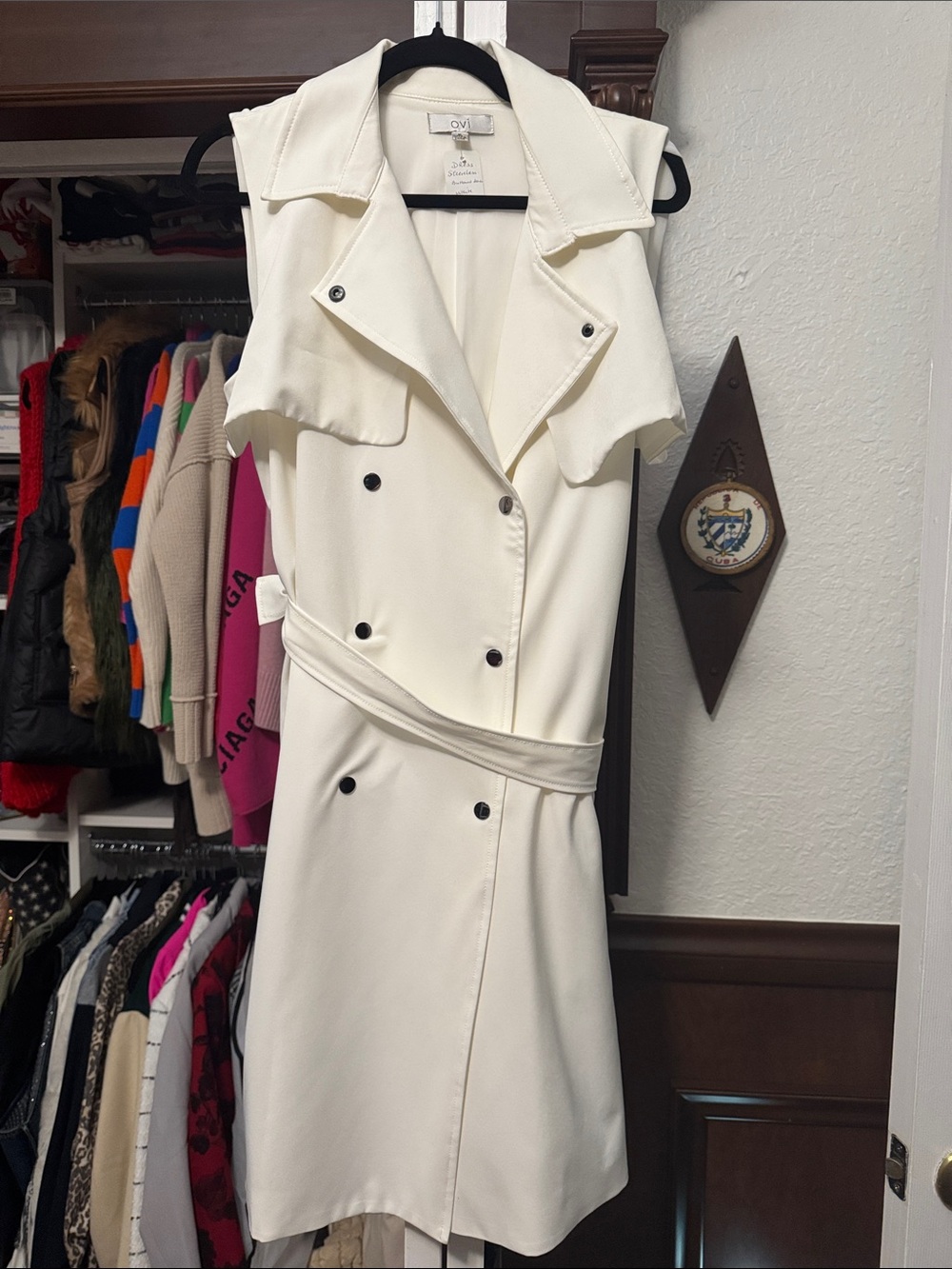 Ovi Cream Sleeveless Trench Dress